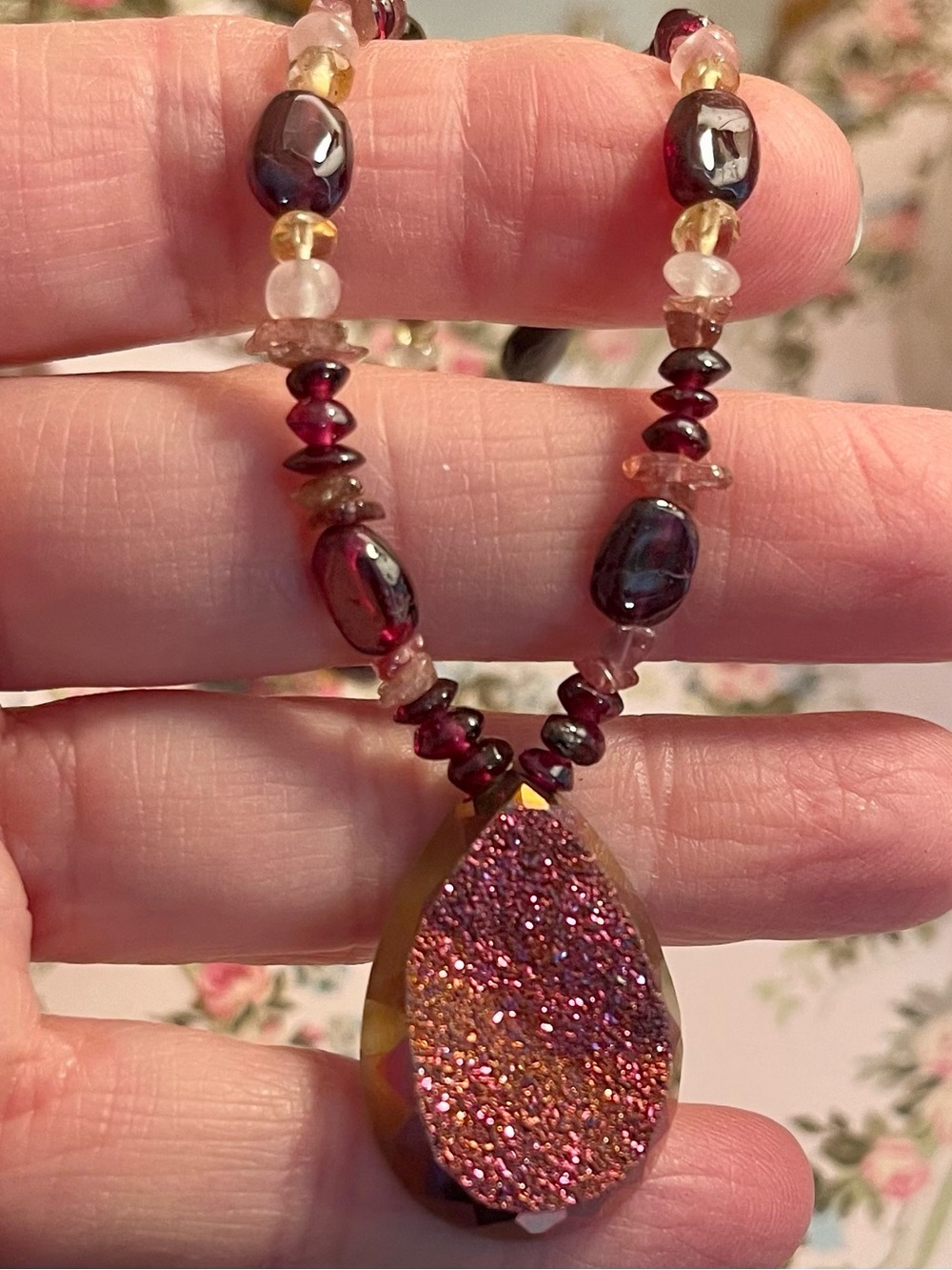 VINTAGE SAJEN SILVER AND PURPLE AMETHYST NECKLACE WITH DRUZY PENDANT EUC